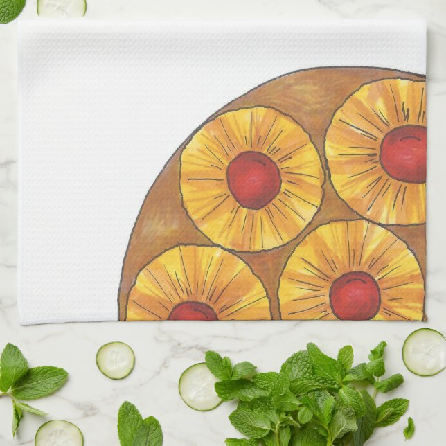 Pineapple Upside Down Cherries Dessert Cake Baking Kitchen Towel (Folded)