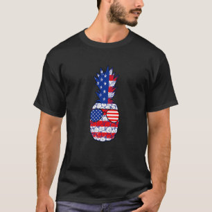 Pineapple Usa Flag Sunglasses American 4th Of July T-Shirt