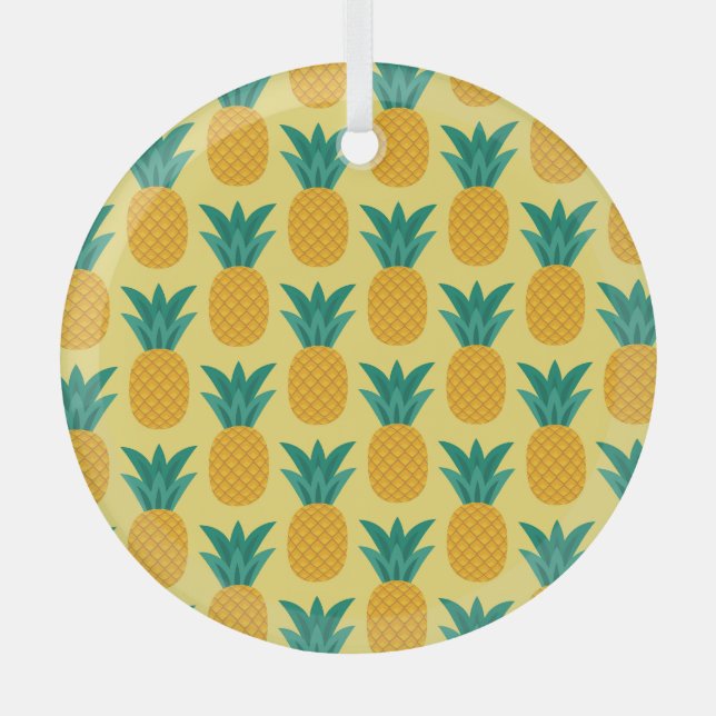 Pineapple Vintage: Fruitful Pattern Delight. Glass Ornament (Front)