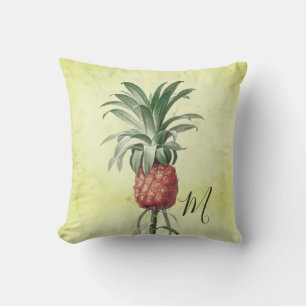 Pineapple Vintage Green Tropical Elegant Monogram Throw Pillow