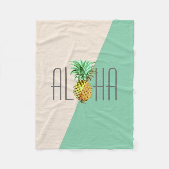PineApple  Vintage Illustration Aloha Text Fleece Blanket (Front)