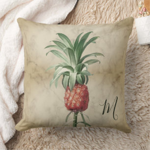 Pineapple Vintage Tropical Elegant Monogram Throw Pillow