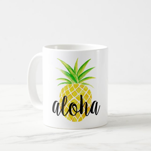 Pineapple Watercolor Aloha Tropical Mug (Front Left)