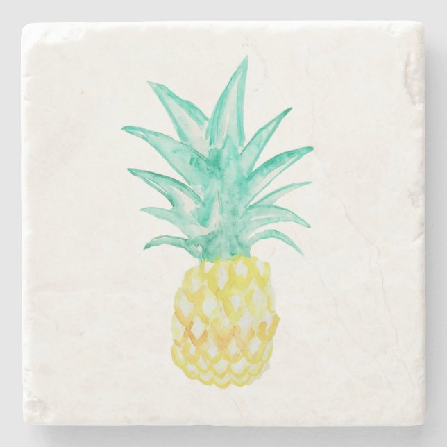 Pineapple Watercolor Marble Stone Coaster (Front)