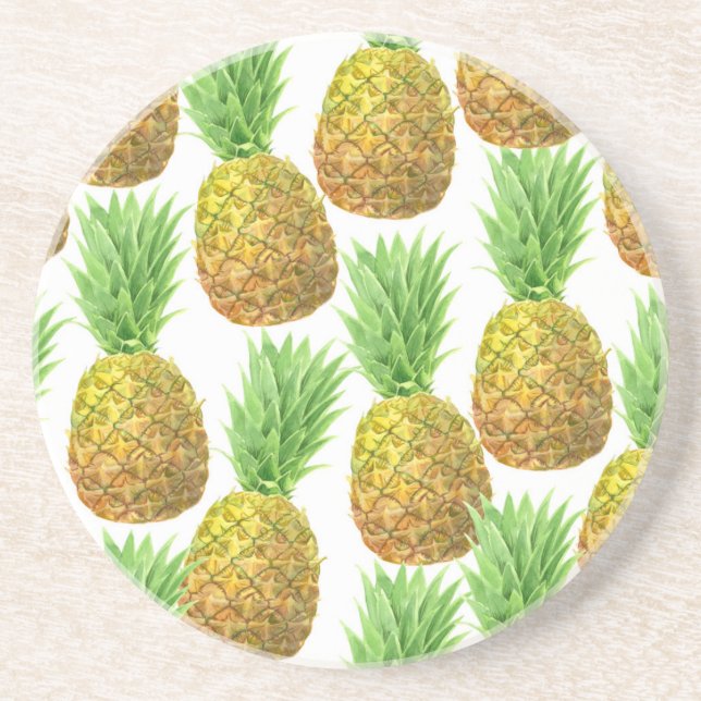Pineapple watercolor pattern coaster (Front)