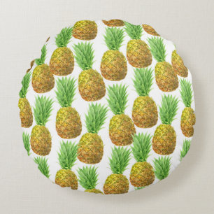 Pineapple watercolor pattern round pillow