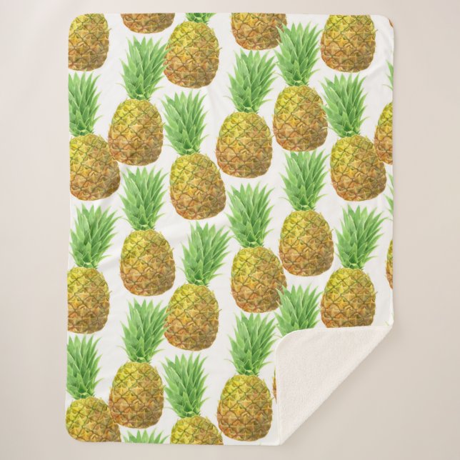 Pineapple watercolor pattern sherpa blanket (Front)