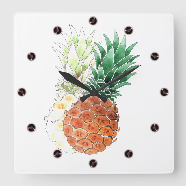 Pineapple, watercolor . square wall clock (Front)