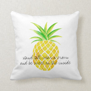 Pineapple Watercolor Stand Tall Wear a Crown Throw Pillow