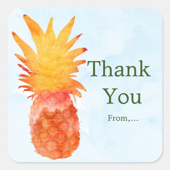 Pineapple Watercolor Tropical Luau Party Stickers (Front)