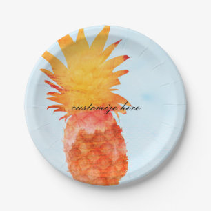 Pineapple Watercolor Tropical Summer Party Paper Plate