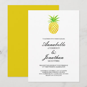 Pineapple Watercolor Tropical Wedding Invitation