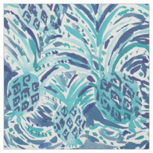 PINEAPPLE WAVE Blue Painterly Watercolor Fabric