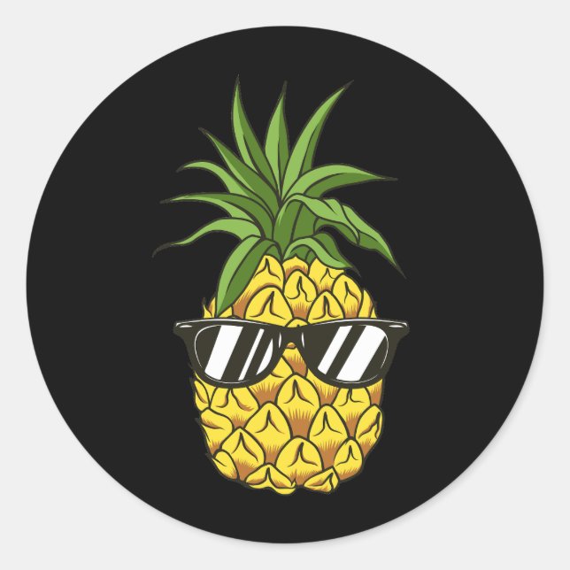 pineapple wearing headphones classic round sticker (Front)