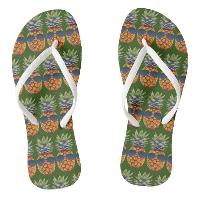 Pineapple Wearing Sunglasses Pattern Foodies, ZSSG Flip Flops (Footbed)
