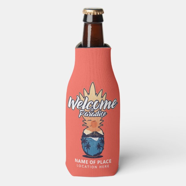 Pineapple Welcome custom text bottle cooler (Bottle Front)