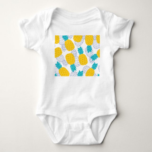 Pineapple white background, seamless pattern. baby bodysuit (Front)