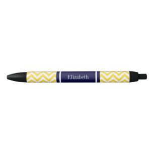 Pineapple White LG Chevron Navy Blue Name Monogram Black Ink Pen