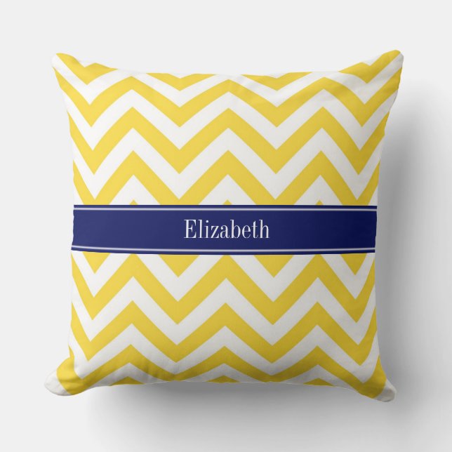 Pineapple White LG Chevron Navy Blue Name Monogram Throw Pillow (Front)