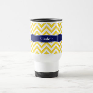 Pineapple White LG Chevron Navy Blue Name Monogram Travel Mug