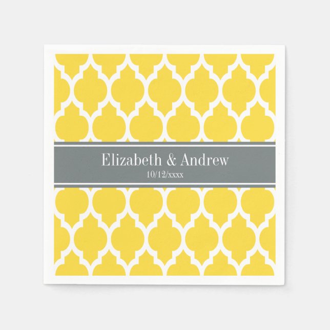 Pineapple White Moroccan #4 Charcoal Name Monogram Napkin (Front)