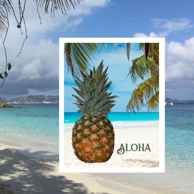 Pineapple, White Sand Beach, Palm Tree, Blue Sky Postcard (Creator Uploaded)