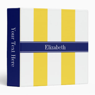 Pineapple White XL Stripes, Navy 5c Name Monogram Binder