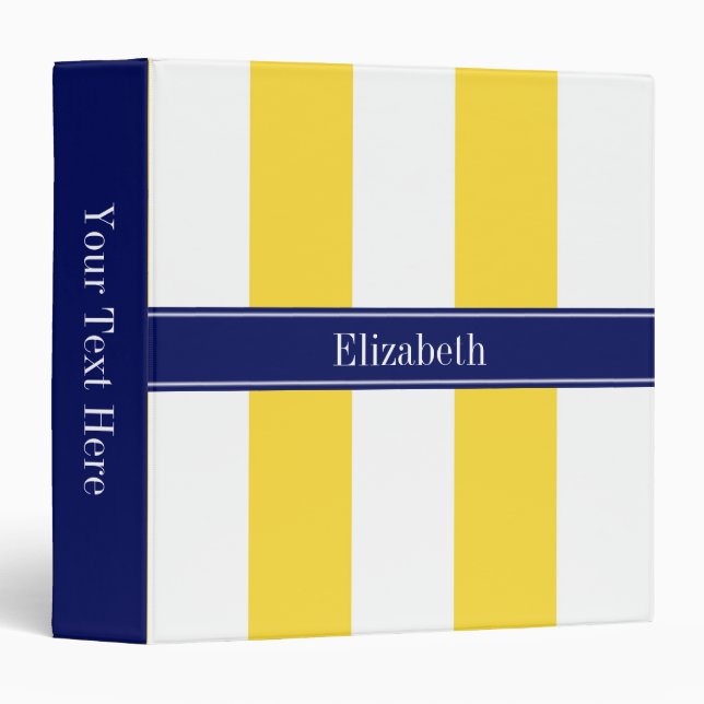 Pineapple White XL Stripes, Navy 5c Name Monogram Binder (Front/Spine)