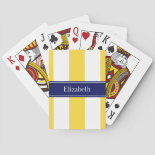 Pineapple White XL Stripes, Navy 5c Name Monogram Playing Cards