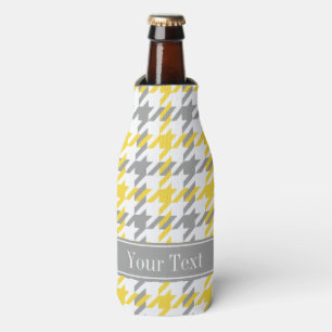 Pineapple Wht Dk Grey Houndstooth Name Monogram Bottle Cooler