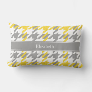 Pineapple Wht Dk Grey Houndstooth Name Monogram Lumbar Pillow