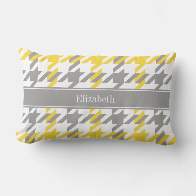 Pineapple Wht Dk Grey Houndstooth Name Monogram Lumbar Pillow (Front)