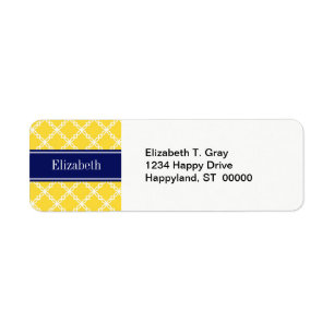 Pineapple Wht Fancy Quatrefoil Navy Name Monogram