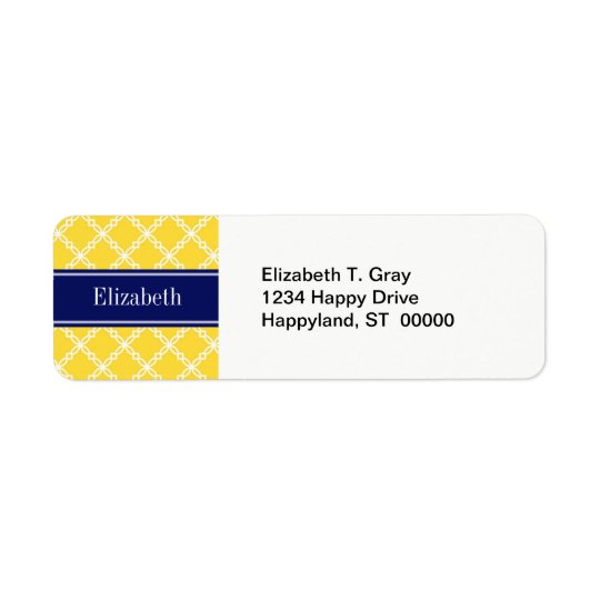 Pineapple Wht Fancy Quatrefoil Navy Name Monogram Return Address Label