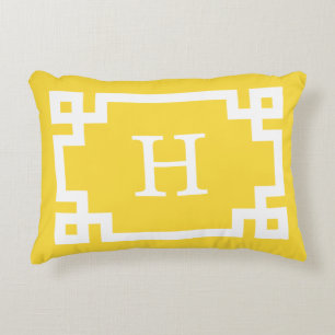 Pineapple Wht Greek Key Frame #2 Initial Monogram Decorative Pillow