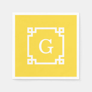 Pineapple Wht Greek Key Frame #2 Initial Monogram Napkin