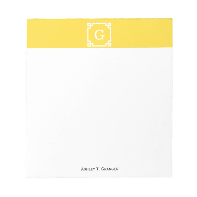 Pineapple Wht Greek Key Frame #2 Initial Monogram Notepad (Front)