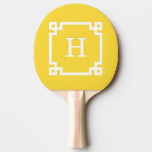 Pineapple Wht Greek Key Frame #2 Initial Monogram Ping Pong Paddle