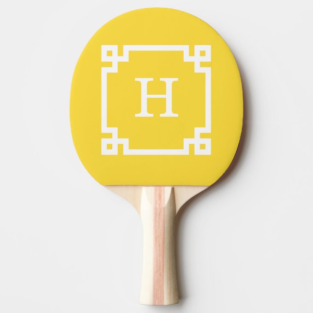 Pineapple Wht Greek Key Frame #2 Initial Monogram Ping Pong Paddle (Front)