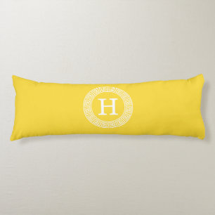 Pineapple Wht Greek Key Rnd Frame Initial Monogram Body Pillow