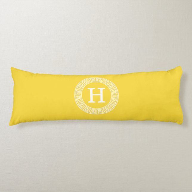 Pineapple Wht Greek Key Rnd Frame Initial Monogram Body Pillow (Front)