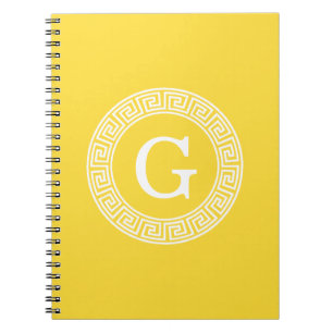 Pineapple Wht Greek Key Rnd Frame Initial Monogram Notebook