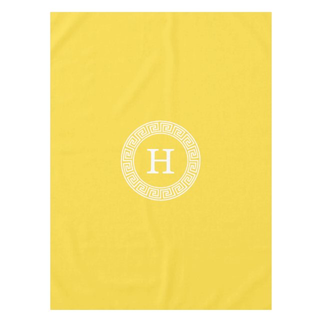 Pineapple Wht Greek Key Rnd Frame Initial Monogram Tablecloth (Front)