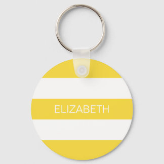 Pineapple Wht Horiz Preppy Stripe #3 Name Monogram Keychain