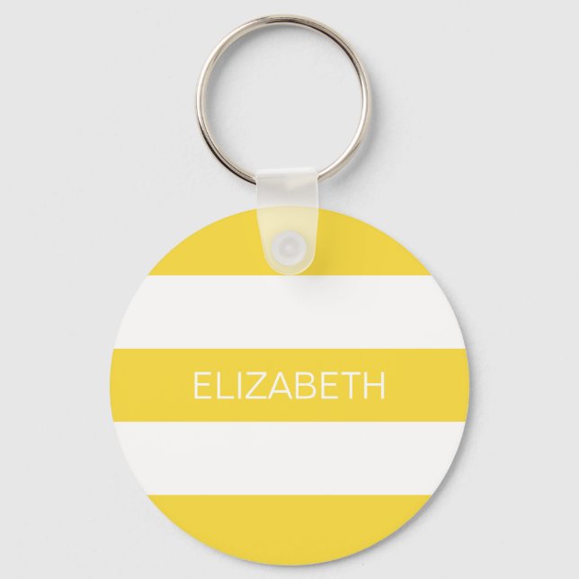 Pineapple Wht Horiz Preppy Stripe #3 Name Monogram Keychain (Front)