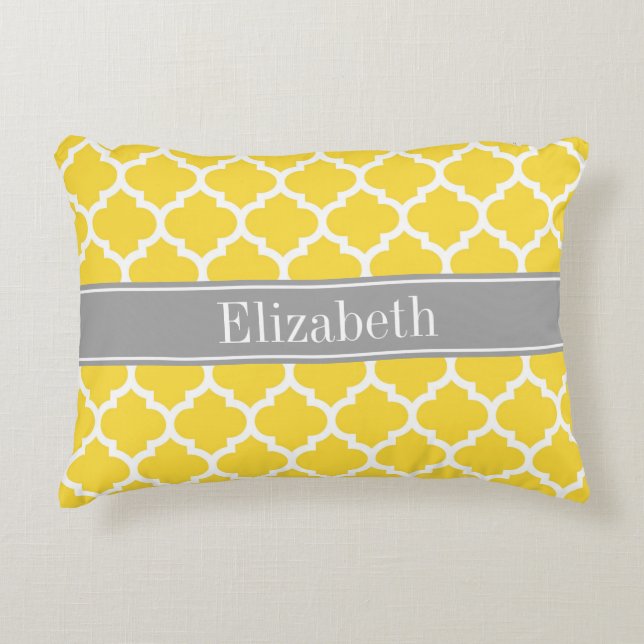 Pineapple Wht Moroccan #5 Dk Grey Name Monogram Decorative Pillow (Front)