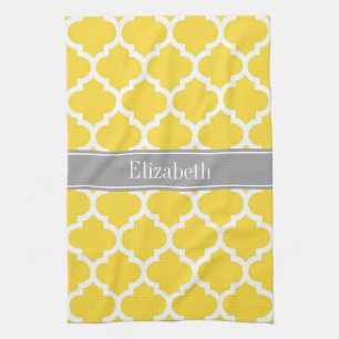 Pineapple Wht Moroccan #5 Dk Grey Name Monogram Kitchen Towel