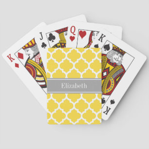 Pineapple Wht Moroccan #5 Dk Grey Name Monogram Playing Cards