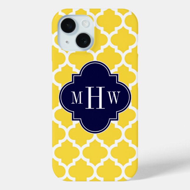 Pineapple Wht Moroccan #5 Navy 3 Initial Monogram Case-Mate iPhone Case (Back)