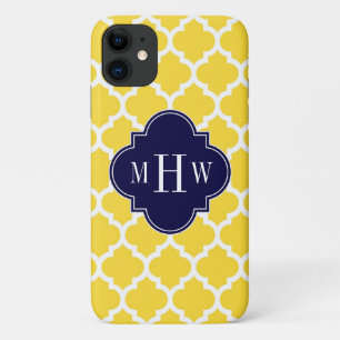 Pineapple Wht Moroccan #5 Navy 3 Initial Monogram iPhone 11 Case